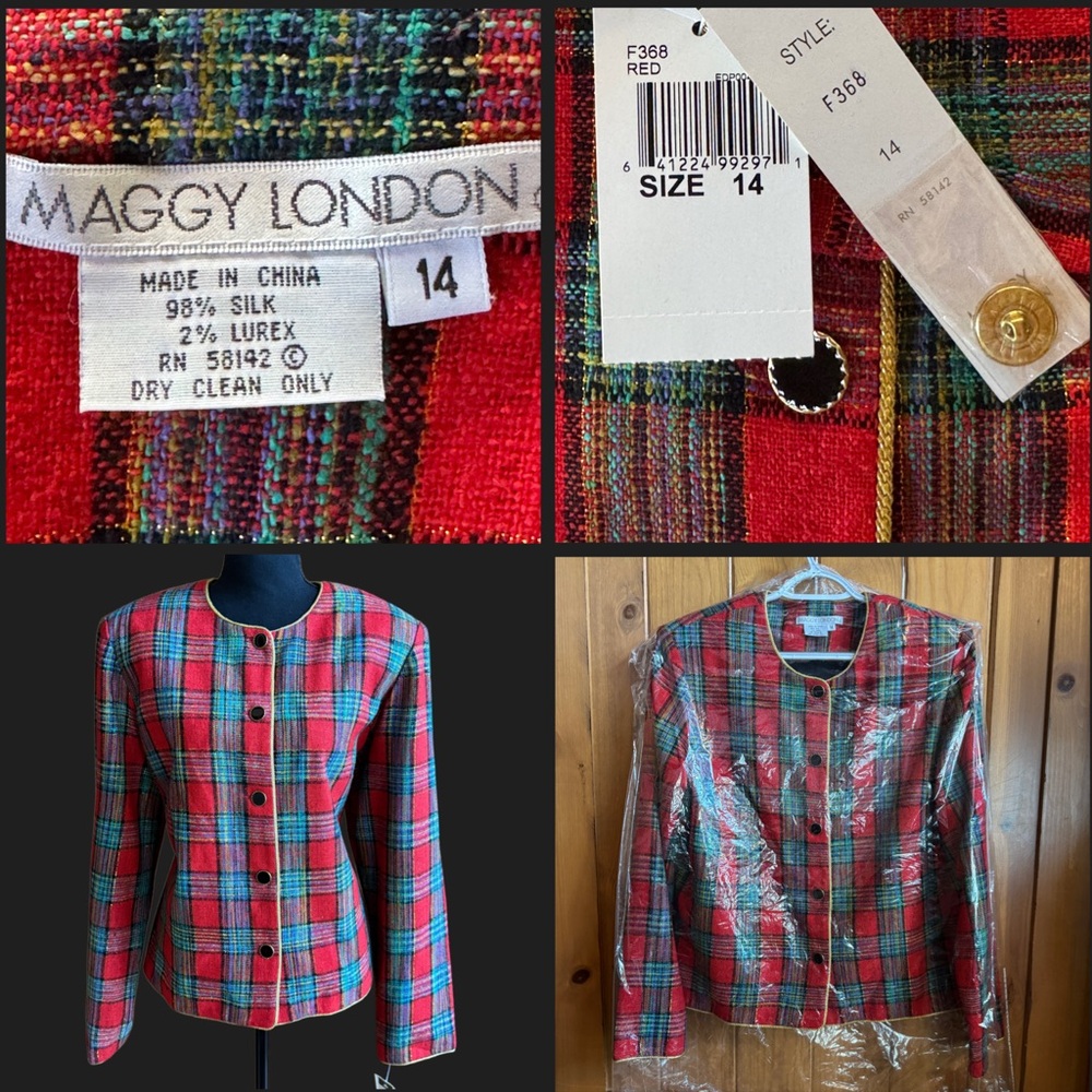 NWT Maggy London Silk Tartan Plaid Lined Jacket (14) - Picture 6 of 15